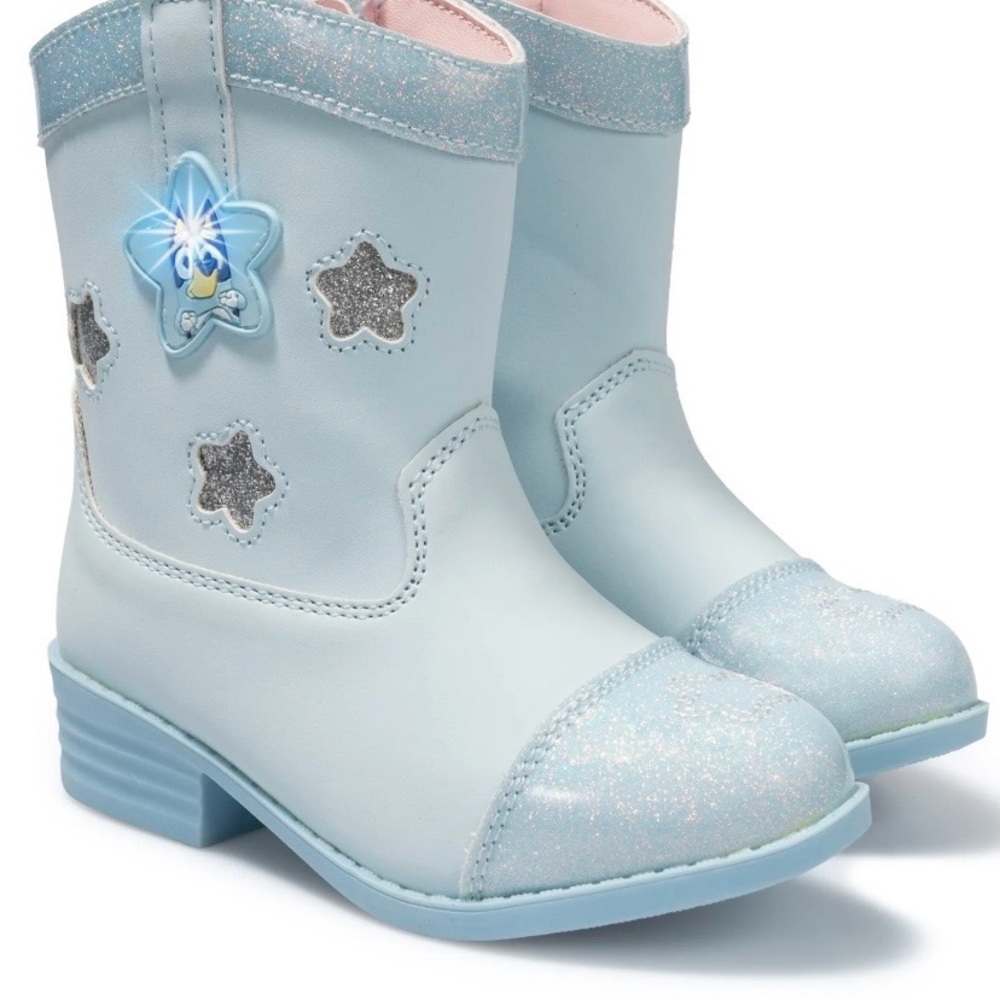 New Bluey Western Sparkly Star Light-Up Kids Boots - Light Blue size 8